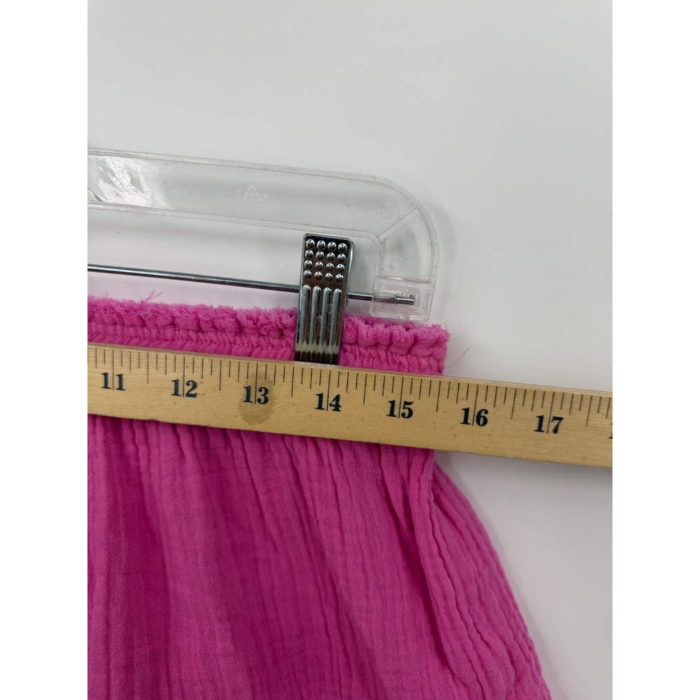 Aerie Tiered Mini Skirt Women L Pink Crinkle Gauze Frayed Hem Elastic Waist - Picture 4 of 5